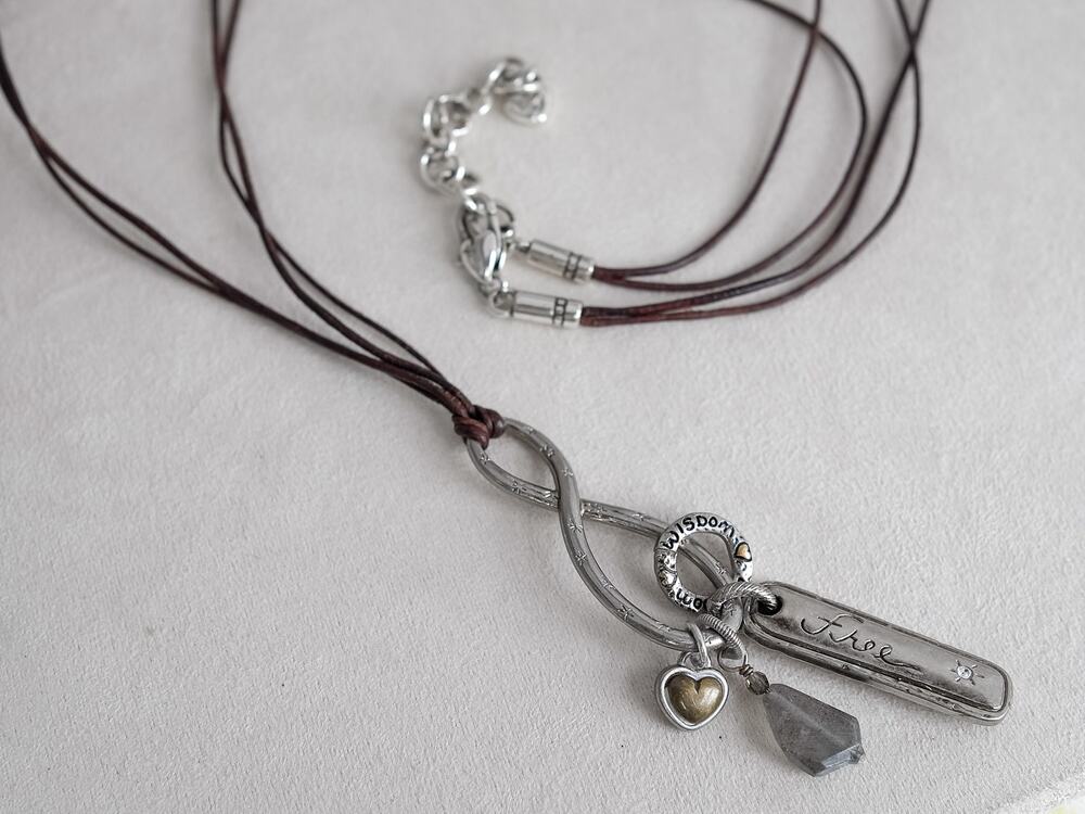 Brighton Art and Soul Infinity Engraved Necklace Brown Cord Boho Retired